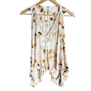 Free People Love Potion White Floral Lace Sleeveless Knit Boho Tank Top Size XS